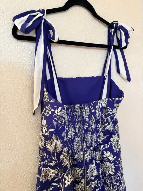 New Alice and Olivia Maryann Floral Tie Shoulder Dress Indigo Multi Sz 10 $440 - Picture 10 of 14